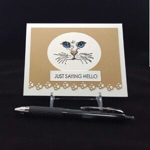 Kitten‎ Face Note Card, Stamped & Paper Punch, Just Saying Hello Note Card